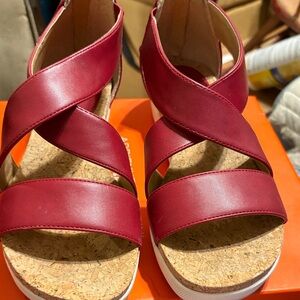 Adrienne Vittadini Wine Red Crisscross Wedge Sandals